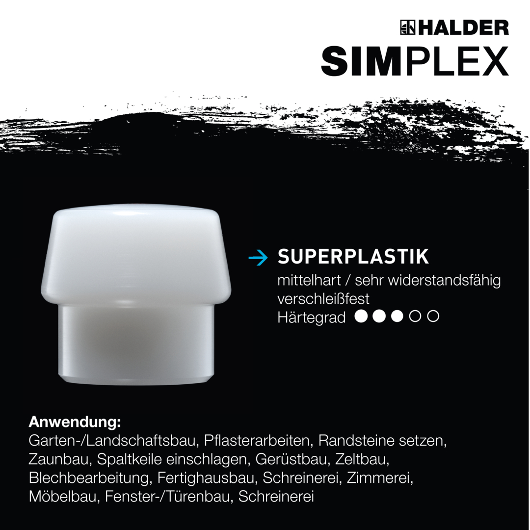 SIMPLEX-Schonhammer, Kupfer / Superplastik; mit verstärktem Tempergussgehäuse und Fiberglasstiel | D=40 mm | 3747.040