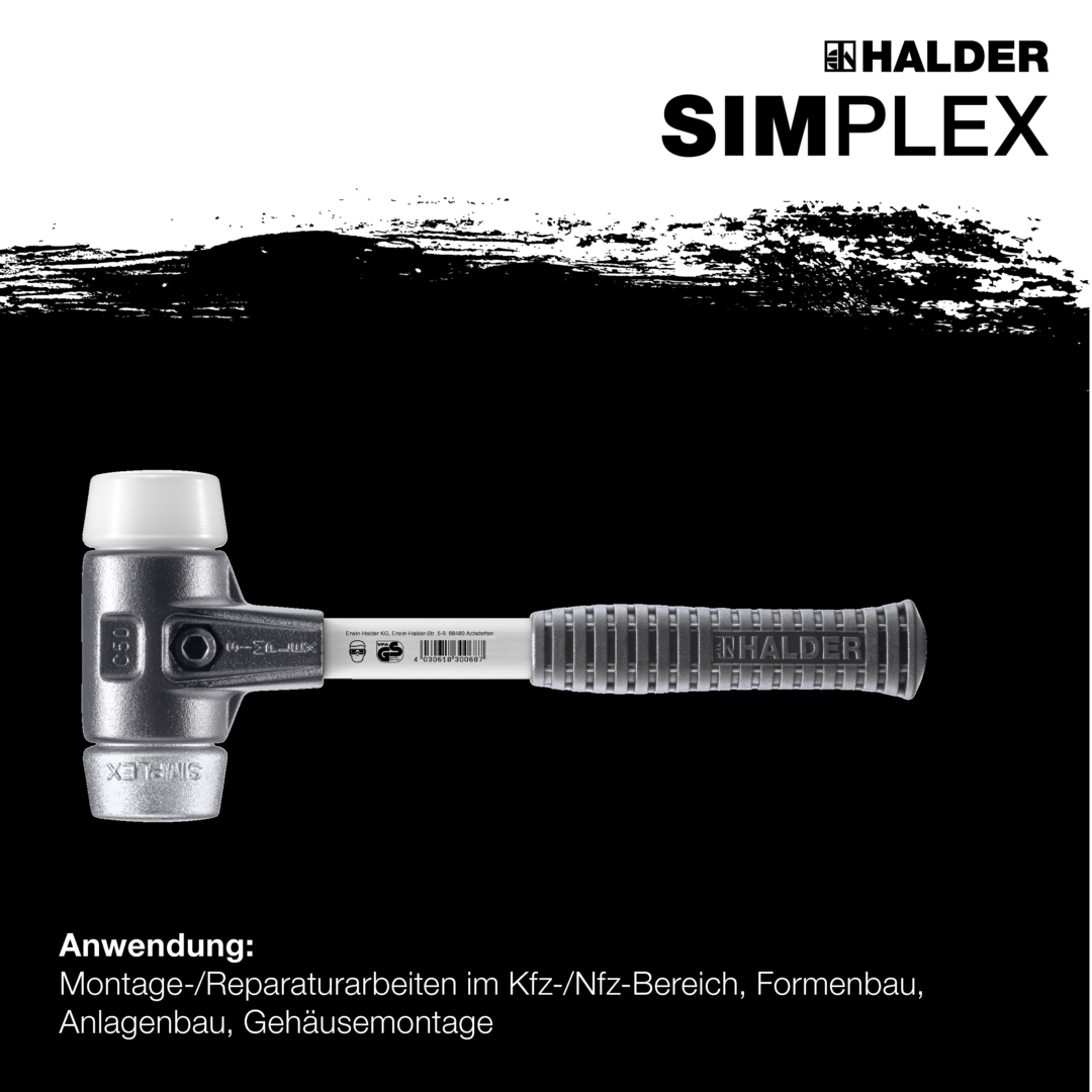 SIMPLEX-Schonhammer, Superplastik / Weichmetall; mit verstärktem Tempergussgehäuse und Fiberglasstiel | D=30 mm | 3779.030