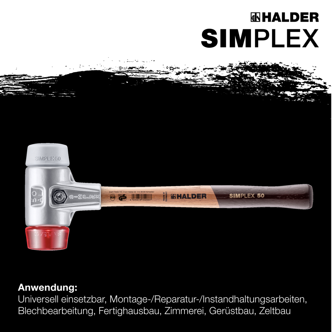 SIMPLEX-Schonhammer, TPE-mid / Plastik; mit Aluminiumgehäuse und hochwertigem Holzstiel | D=40 mm | 3136.040