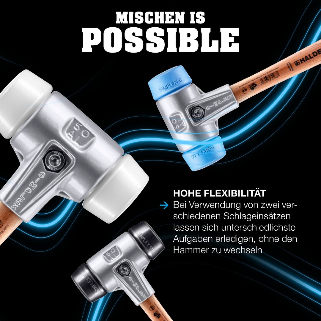 SIMPLEX-Schonhammer, 50:40, TPE-mid; mit Aluminiumgehäuse und hochwertigem Holzstiel | D=50 mm | 3103.051