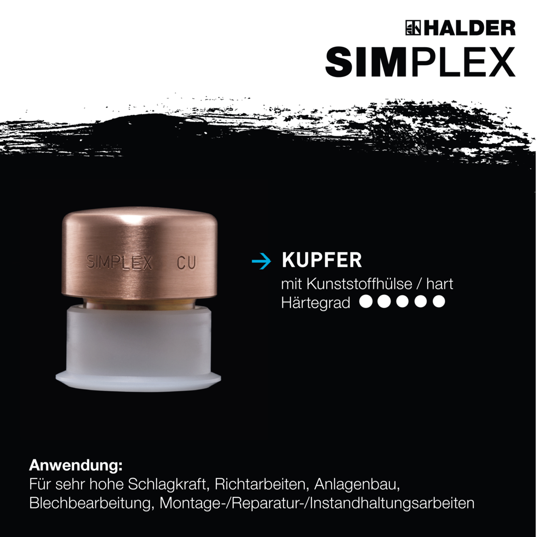 SIMPLEX-Schonhammer, TPE-soft / Kupfer; mit verstärktem Tempergussgehäuse und Fiberglasstiel | D=30 mm | 3714.030