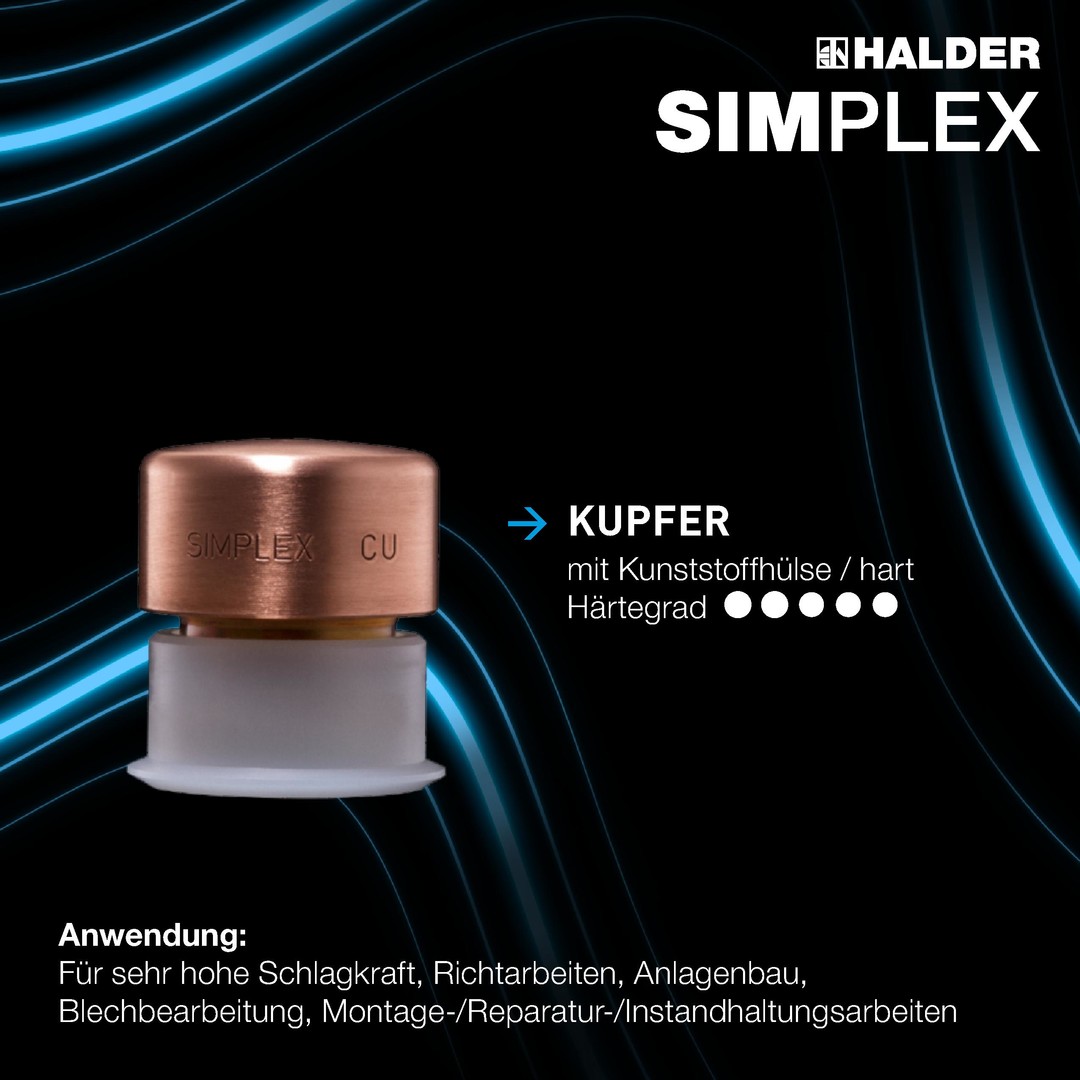 SIMPLEX-Schonhammer, Kupfer / Nylon; mit verstärktem Tempergussgehäuse und Fiberglasstiel | D=30 mm | 3748.030 SIMPLEX-Aktionsbox KFZ, SIMPLEX-Schonhammer D40, Kupfer / Weichmetall plus Durchschlag | 3749s001