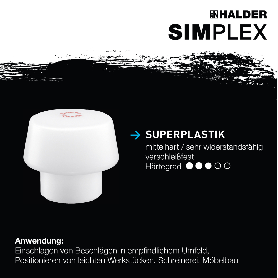 SIMPLEX-Schonhammer, 50:40, Superplastik; mit Aluminiumgehäuse und hochwertigem Holzstiel | D=50 mm | 3107.051