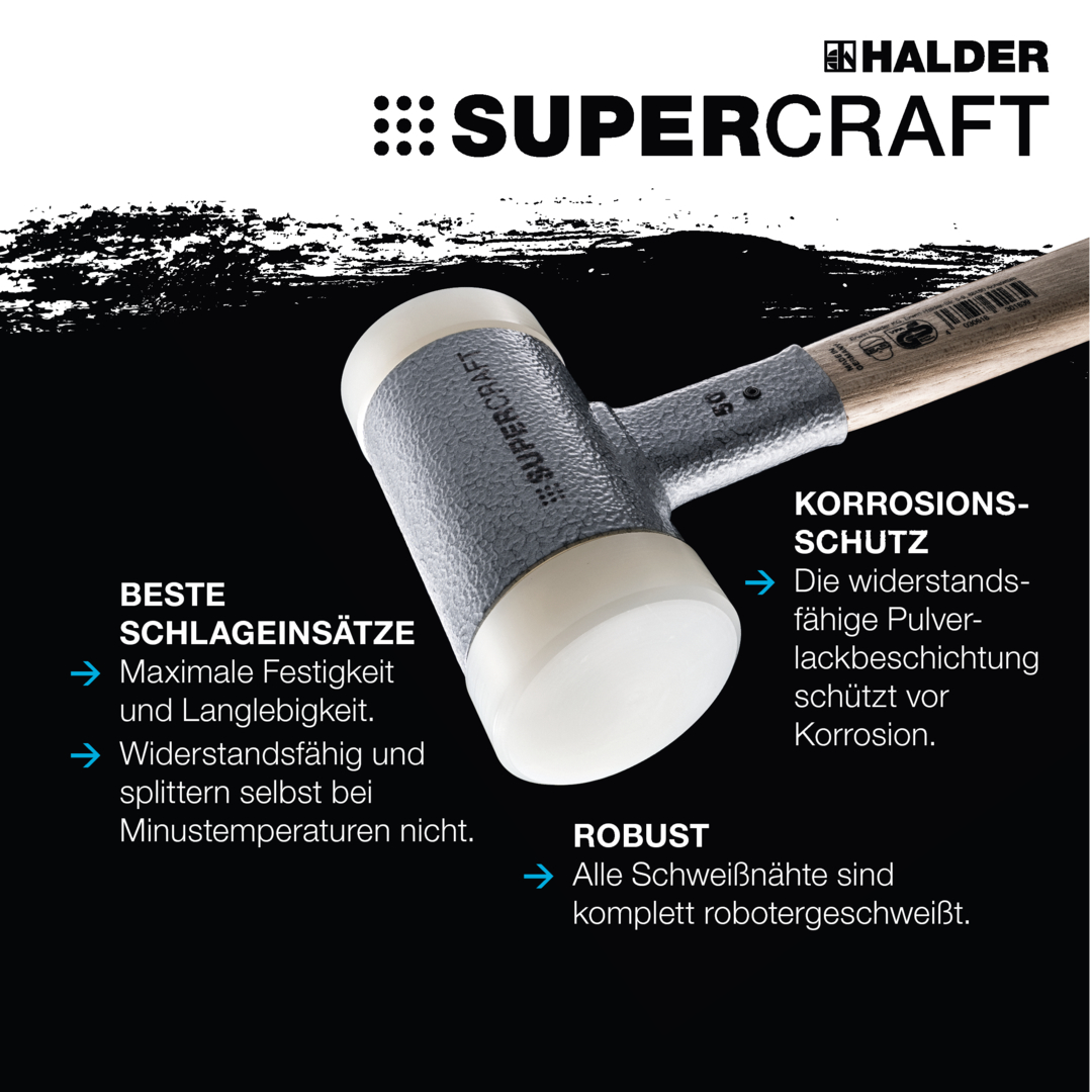 SUPERCRAFT-Schonhammer, mit bruchsicherem Stahlrohrstiel, gelb-fluoreszierend beschichtet und ergonomisch geformtem, rutschsicherem Griff | D=30 mm | 3377.130