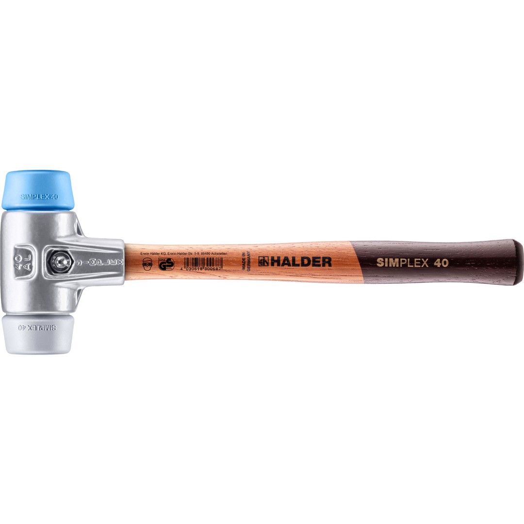 SIMPLEX-Schonhammer, TPE-soft / TPE-mid; mit Aluminiumgehäuse und hochwertigem Holzstiel | D=40 mm | 3113.040