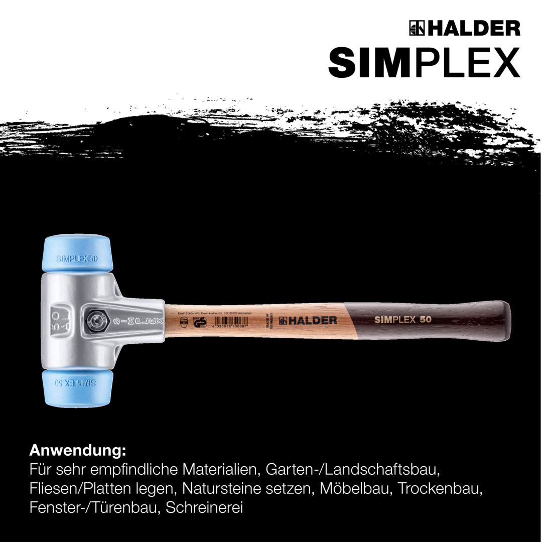 SIMPLEX-Schonhammer, TPE-soft; mit Aluminiumgehäuse und hochwertigem Holzstiel | D=60 mm | 3101.060