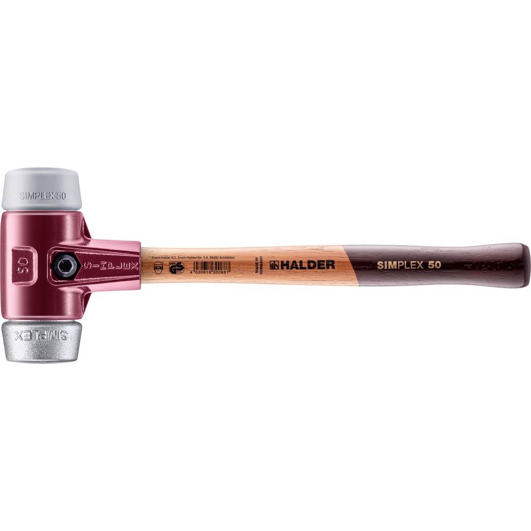 SIMPLEX-Schonhammer, TPE-mid / Weichmetall; mit Tempergussgehäuse und hochwertigem Holzstiel | D=50 mm | 3039.050