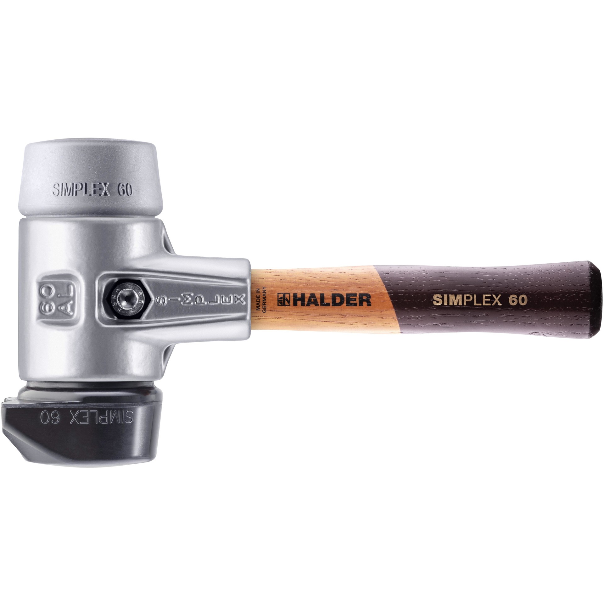SIMPLEX-Schonhammer, Gummikomposition mit Standfuß / TPE-mid; mit Aluminiumgehäuse und hochwertigem extra kurzen Holzstiel | D=60 mm | 3123.262
