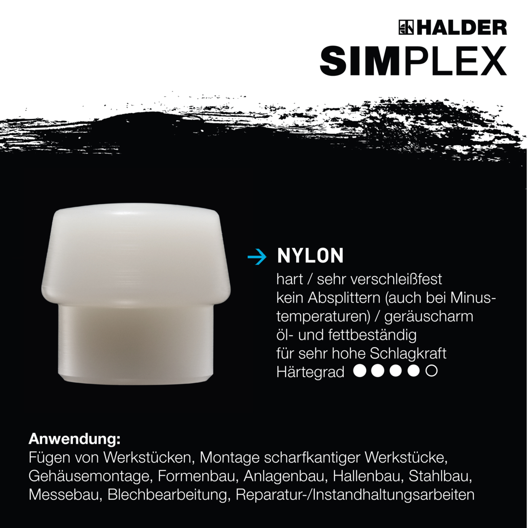 SIMPLEX-Schonhammer, Gummikomposition, mit Standfuß / Nylon; mit Tempergussgehäuse und hochwertigem Holzstiel | D=60 mm | 3028.260