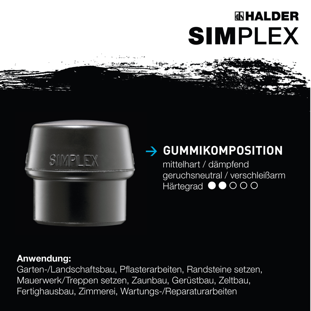 SIMPLEX-Vorschlaghammer, Gummikomposition / Superplastik; mit verstärktem Tempergussgehäuse und Fiberglasstiel | D=80 mm | 3727.081