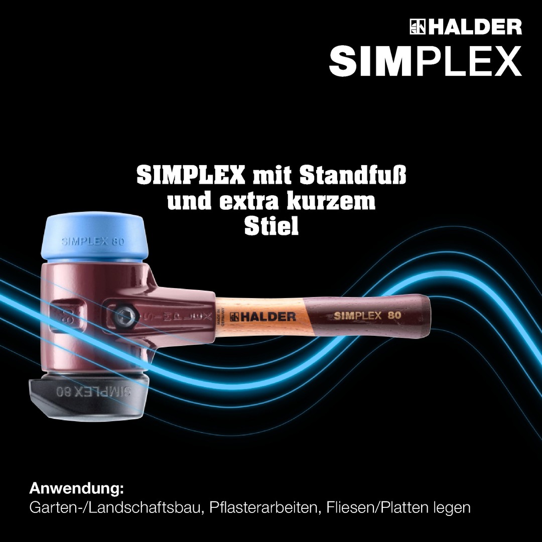 SIMPLEX-Schonhammer, Gummikomposition, mit Standfuß / TPE-soft; mit Tempergussgehäuse und hochwertigem extra kurzen Holzstiel | D=60 mm / Stielausführung=extra kurz | 3012.262