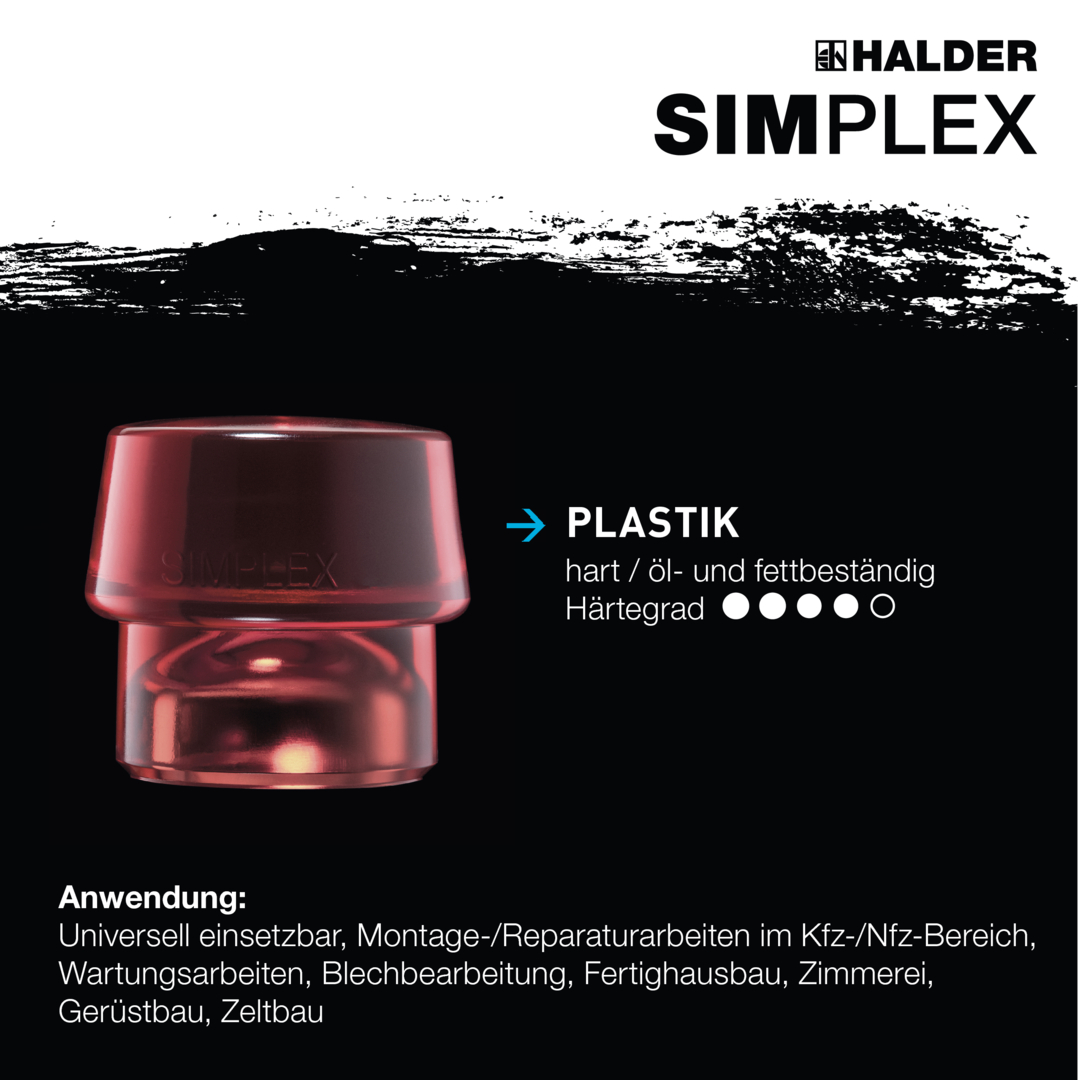 SIMPLEX-Schonhammer, TPE-soft / Plastik; mit verstärktem Tempergussgehäuse und Fiberglasstiel | D=50 mm | 3716.050