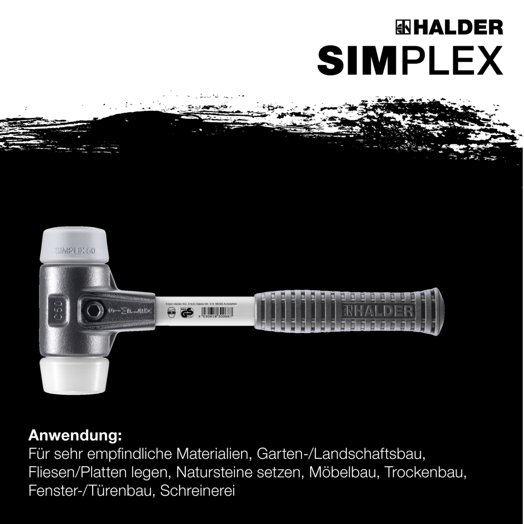 SIMPLEX-Schonhammer, TPE-mid / Superplastik; mit verstärktem Tempergussgehäuse und Fiberglasstiel | D=50 mm | 3737.050