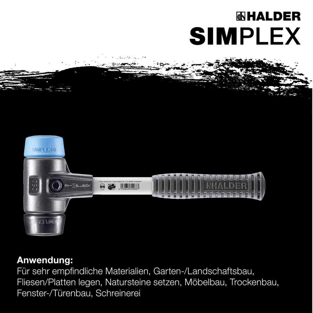 SIMPLEX-Schonhammer, TPE-soft / Gummikomposition; mit verstärktem Tempergussgehäuse und Fiberglasstiel | D=30 mm | 3712.030