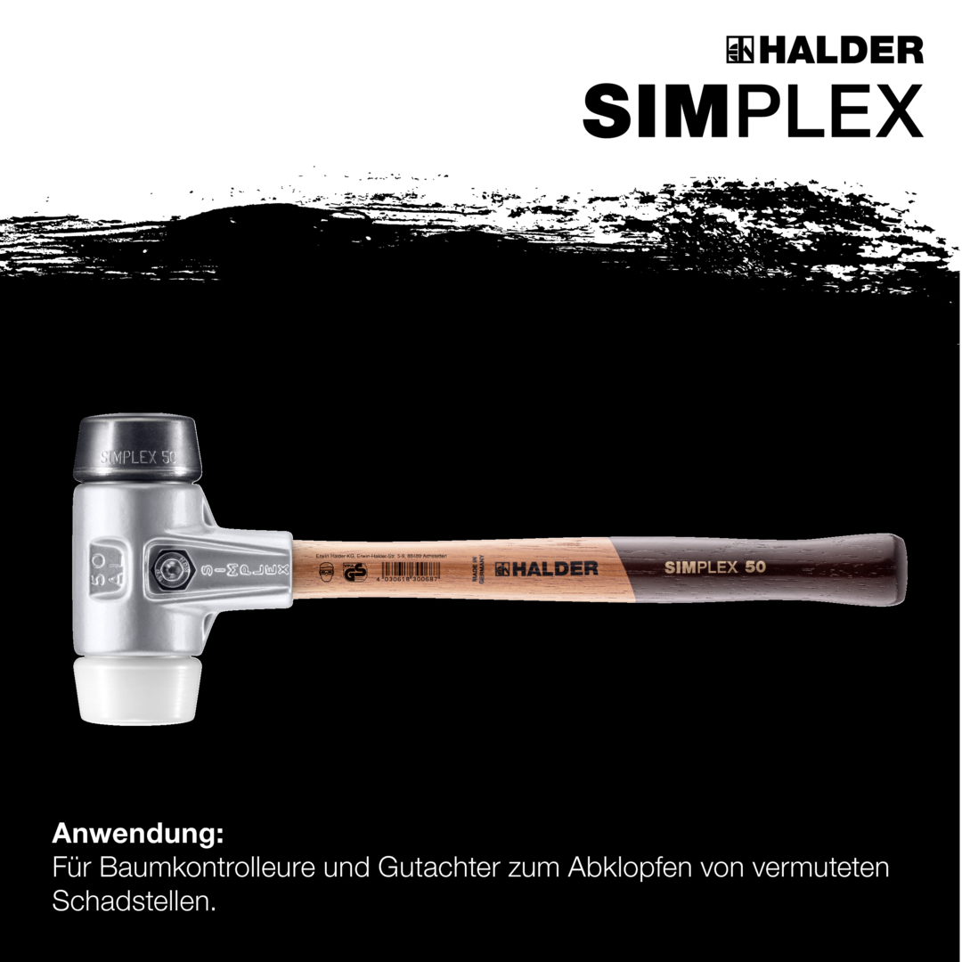 SIMPLEX-Schonhammer, Gummikomposition / Superplastik; mit Aluminiumgehäuse und hochwertigem Holzstiel | D=30 mm | 3127.030