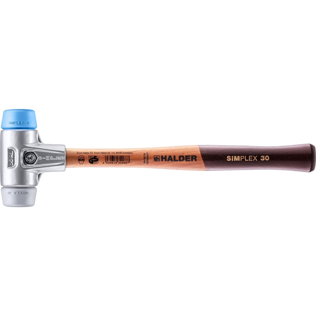 Młotek SIMPLEX z miękkim obuchem, TPE-miękki / TPE-średni; z aluminiową obudową i wysokiej jakości drewnianym trzonkiem | D=30 mm | 3113.030