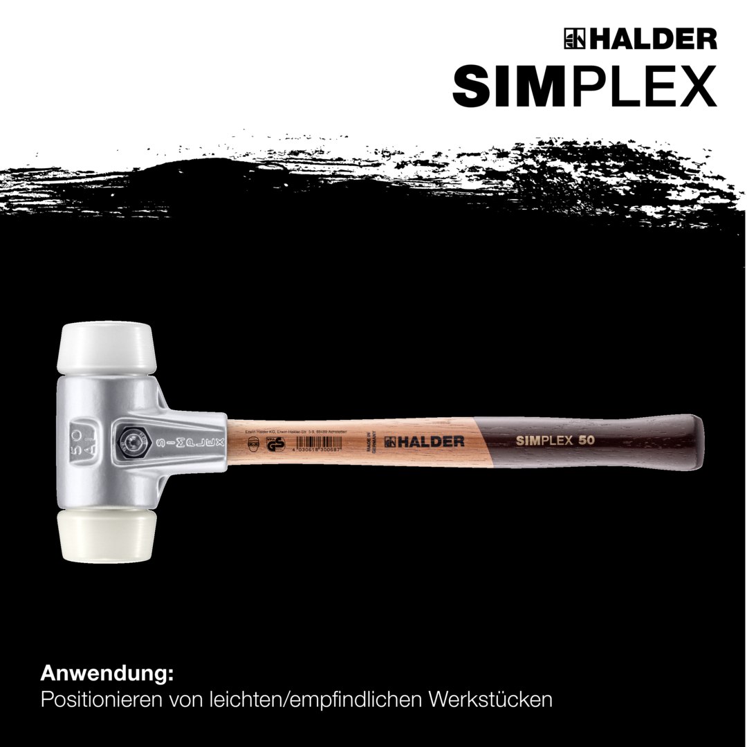 SIMPLEX-Schonhammer, Superplastik / Nylon; mit Aluminiumgehäuse und hochwertigem Holzstiel | D=60 mm | 3178.060