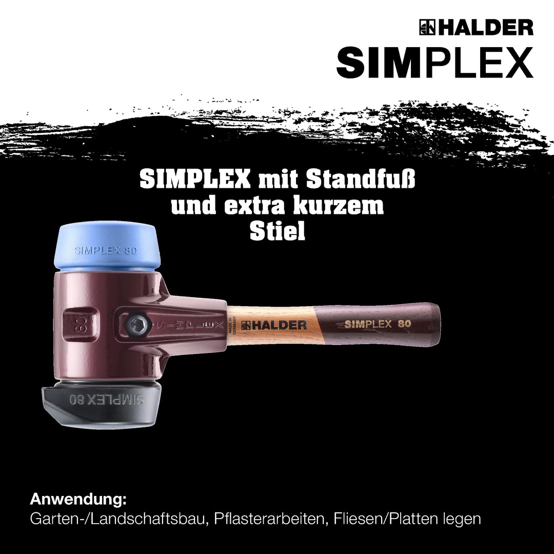 SIMPLEX-Schonhammer, Gummikomposition, mit Standfuß / TPE-soft; mit Tempergussgehäuse und hochwertigem extra kurzen Holzstiel | D=60 mm / Stielausführung=extra kurz | 3012.262