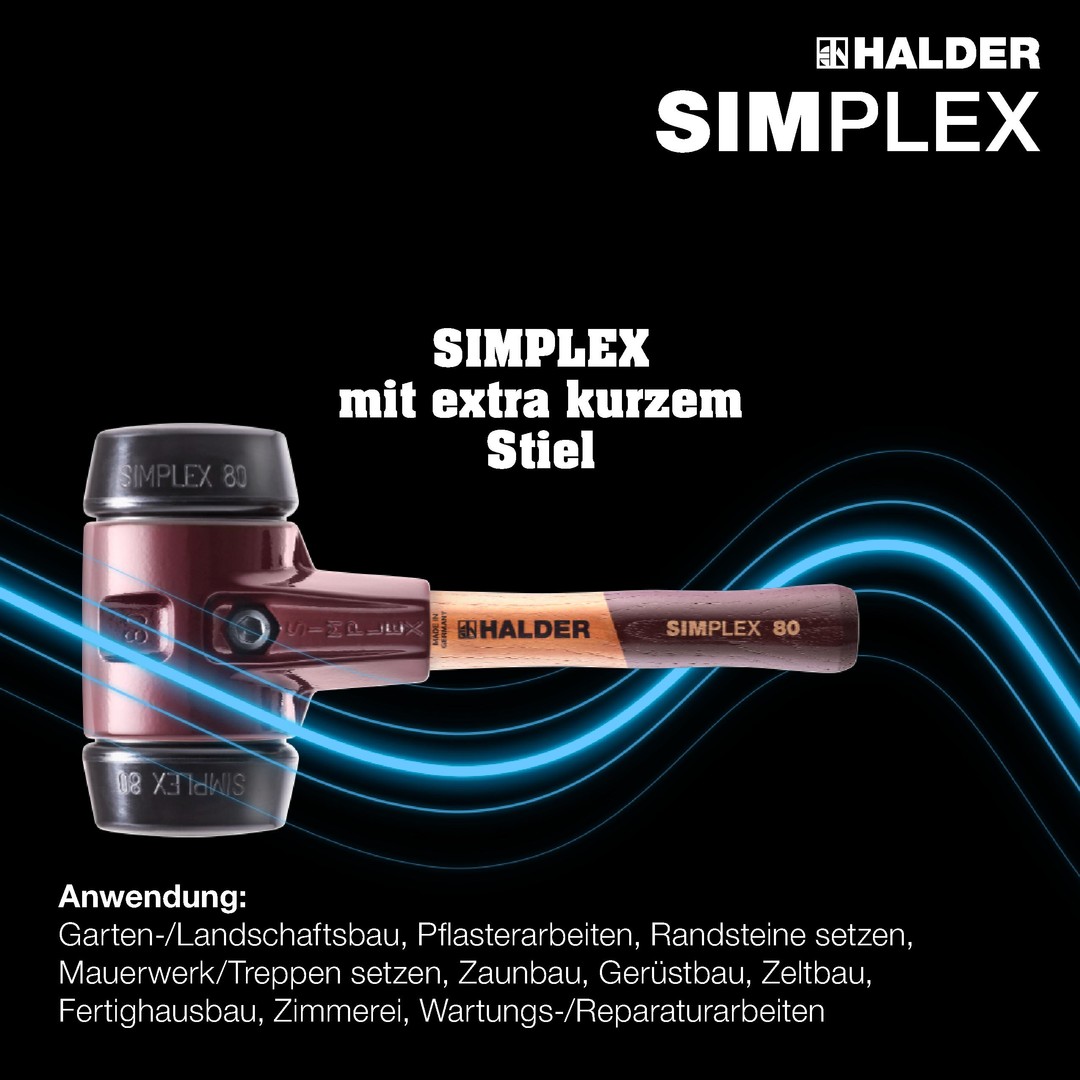 SIMPLEX-Schonhammer, Gummikomposition; mit Tempergussgehäuse und hochwertigem extra kurzen Holzstiel | D=60 mm / Stielausführung=extra kurz | 3002.062