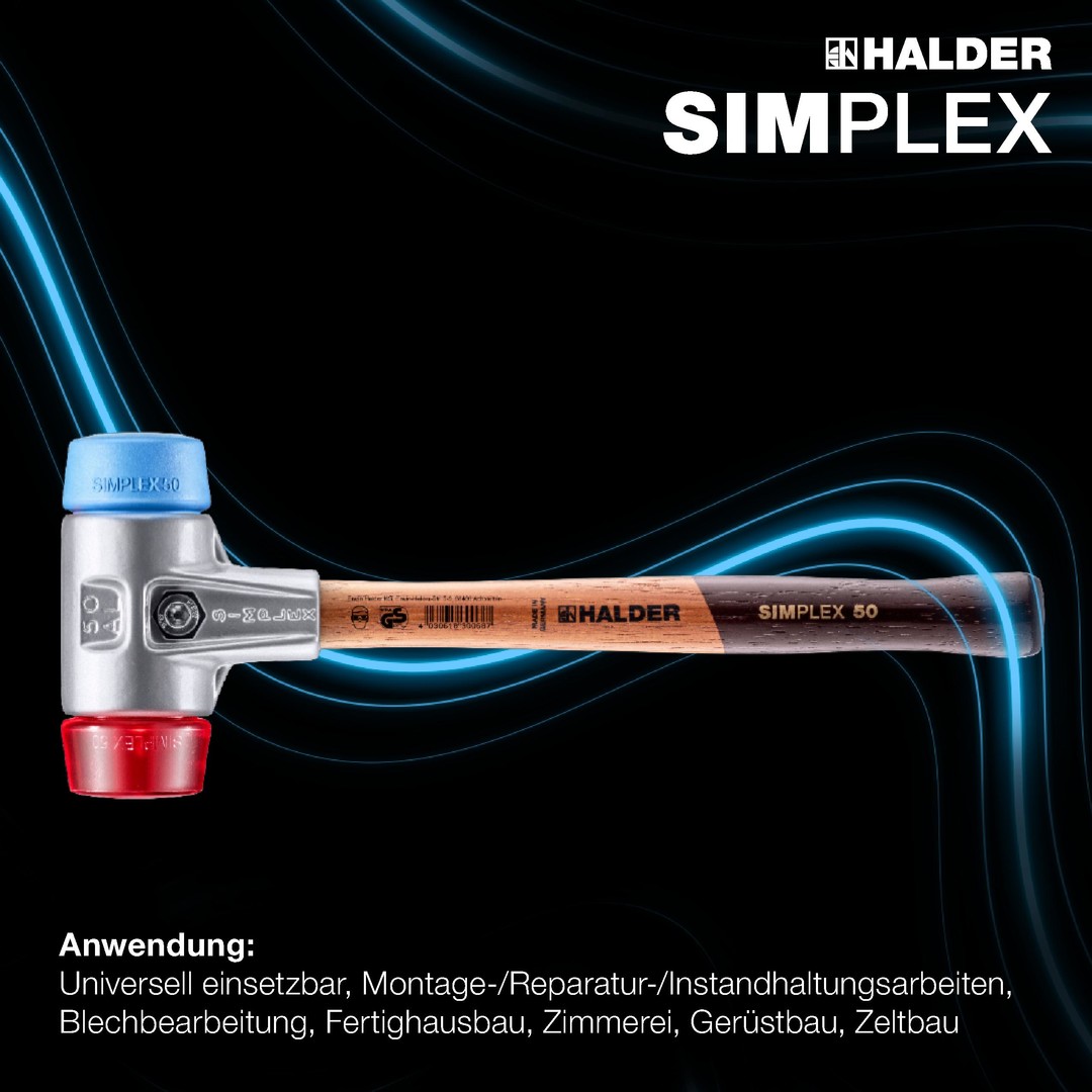 SIMPLEX-Schonhammer, TPE-soft / Plastik; mit Aluminiumgehäuse und hochwertigem Holzstiel | D=60 mm | 3116.060