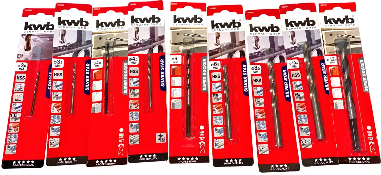KWB Metallbohrer HSS-E Set 9-teilig präzisionsgeschliffen Bohrer Metall 3-12 mm