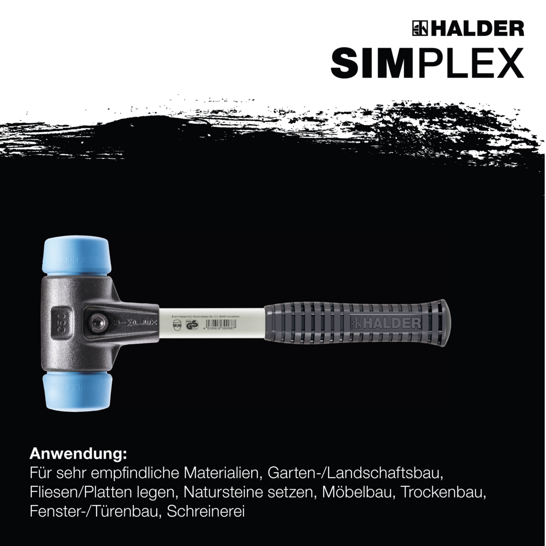 SIMPLEX-Schonhammer, TPE-soft; mit verstärktem Tempergussgehäuse und Fiberglasstiel | D=30 mm | 3701.030