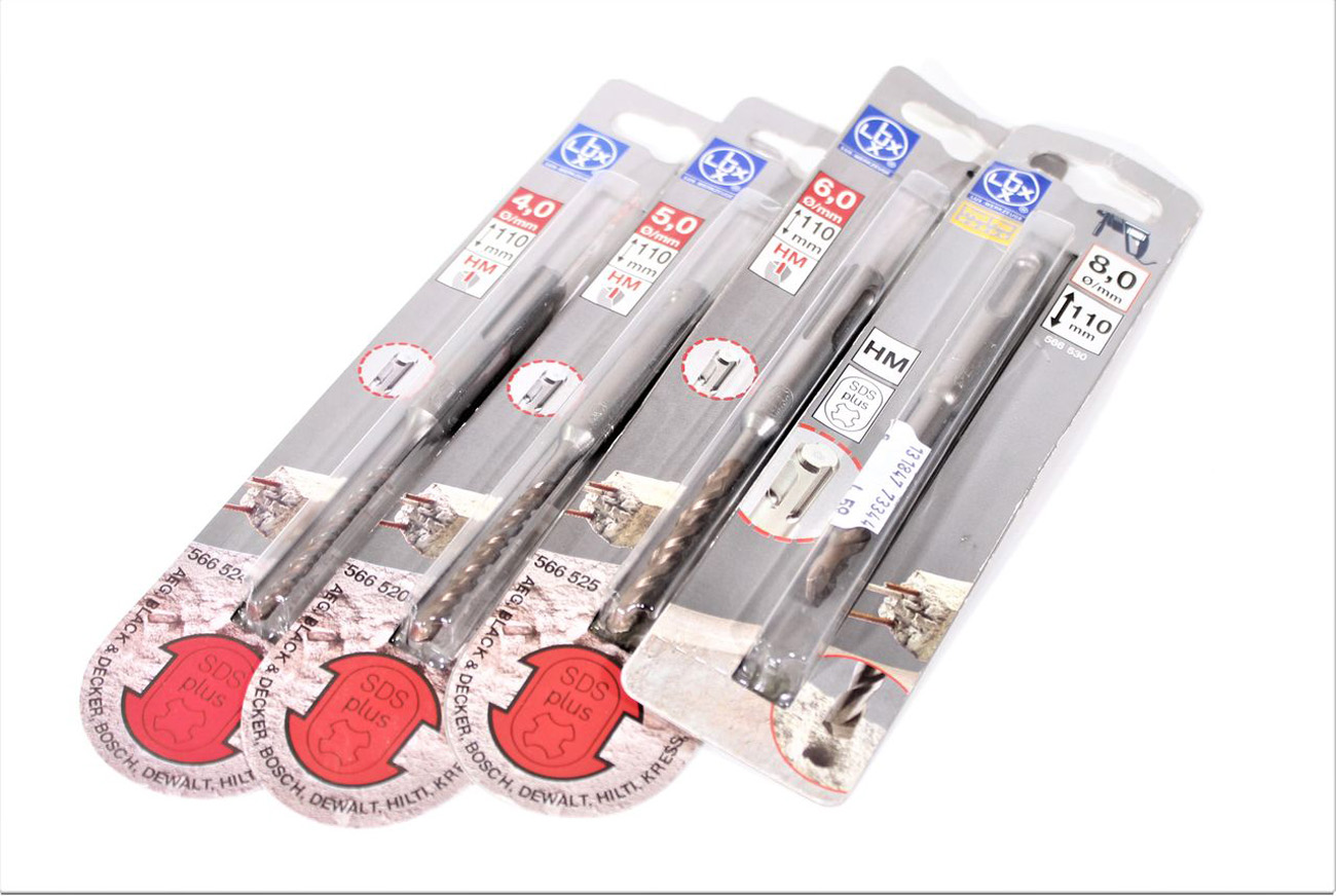 Zestaw wierteł udarowych LUX ø4,5,6,8 mm 4-częściowy HM SDSplus wiertło do muru wiertło do muru Zestaw wierteł udarowych LUX ø4,5,6,8 mm 4-częściowy HM SDSplus wiertło do muru wiertło do muru