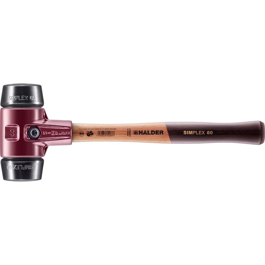 SIMPLEX-Schonhammer, Gummikomposition; mit Tempergussgehäuse und hochwertigem Holzstiel | D=60 mm | 3002.060
