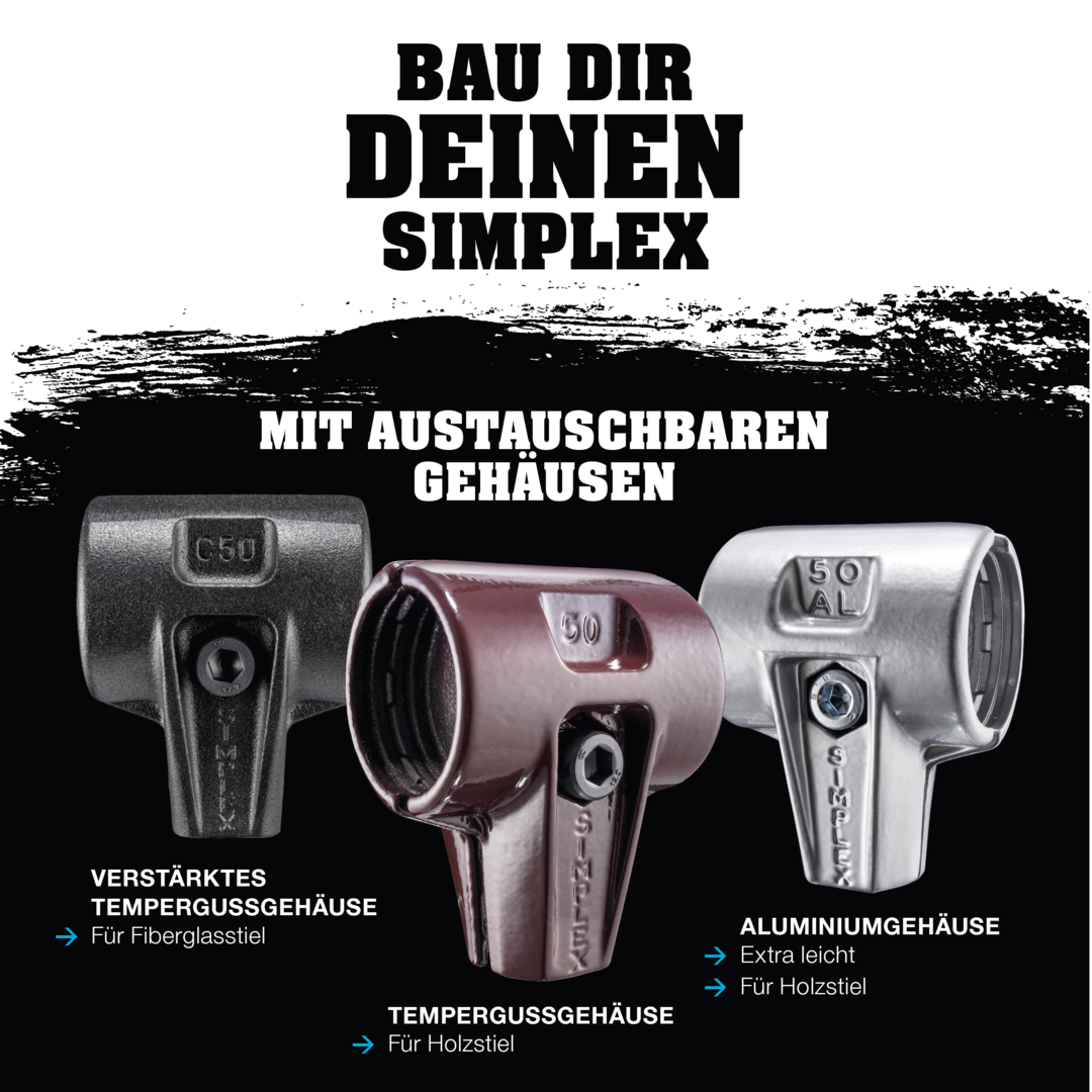 SIMPLEX-Schonhammer, TPE-soft / Nylon; mit verstärktem Tempergussgehäuse und Fiberglasstiel | D=30 mm | 3718.030