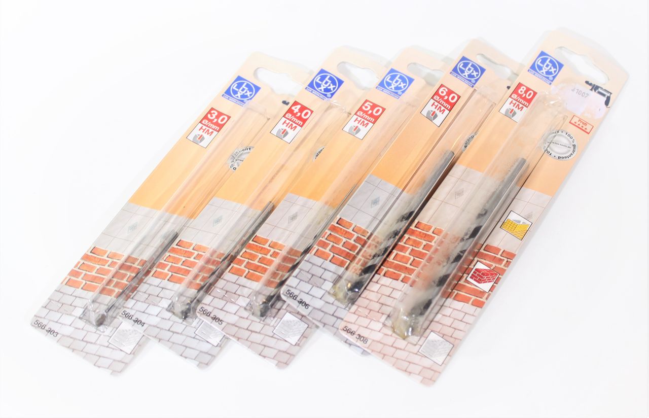 LUX Mauerbohrer Fliesenbohrer Set 5-tlg. ø3,4,5,6,8mm HM Bohrer bohren Werkzeug