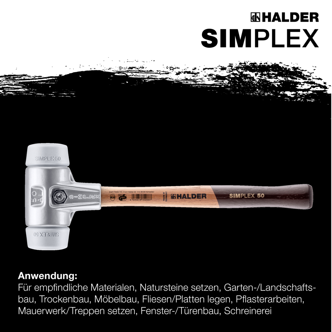 SIMPLEX-Schonhammer, TPE-mid; mit Aluminiumgehäuse und hochwertigem Holzstiel | D=60 mm | 3103.060