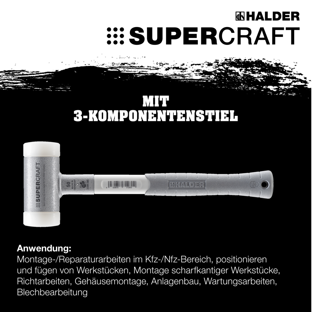 SUPERCRAFT-Schonhammer, mit ergonomisch geformtem, rutsch- und bruchsicherem 3-Komponentenstiel | D=40 mm | 3399.040