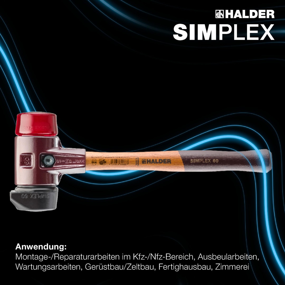 SIMPLEX-Schonhammer, Gummikomposition, mit Standfuß / Plastik; mit Tempergussgehäuse und hochwertigem Holzstiel | D=60 mm | 3026.260