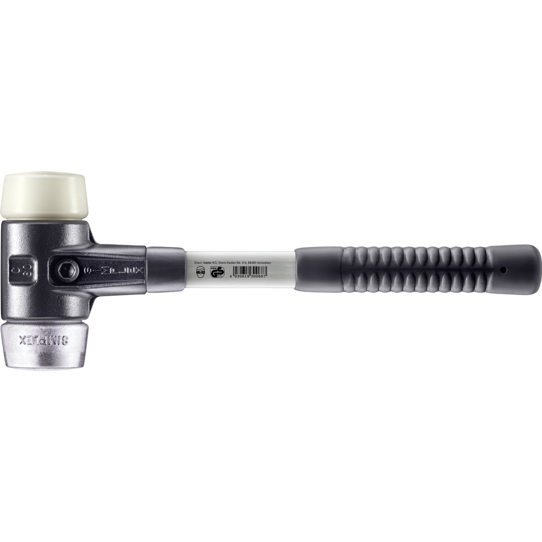 Młotek SIMPLEX z miękkim obuchem, nylon / miękki metal; ze wzmocnioną obudową z żeliwa ciągliwego i trzonkiem z włókna szklanego | D=60 mm | 3789.060