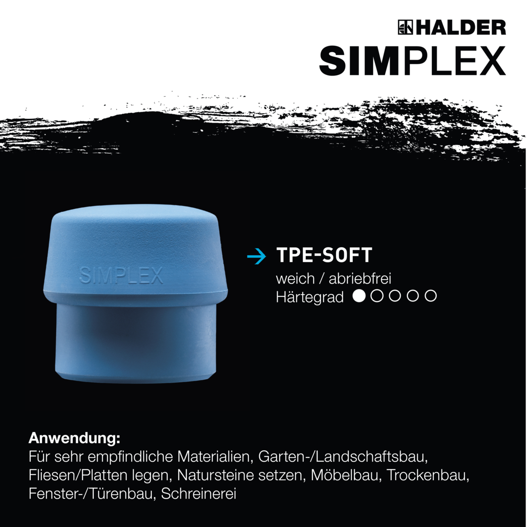 SIMPLEX-Schonhammer, TPE-soft / TPE-mid; mit Aluminiumgehäuse und hochwertigem Holzstiel | D=40 mm | 3113.040