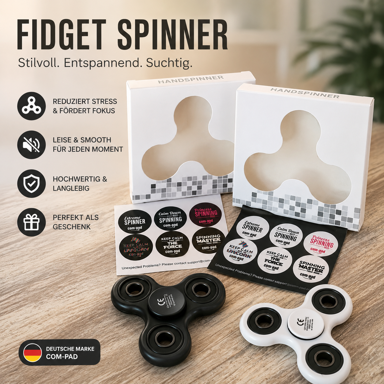 10 x Fidget Spinner Schwarz + Weiß Geschenk Spielzeug Antistress Stress Angst