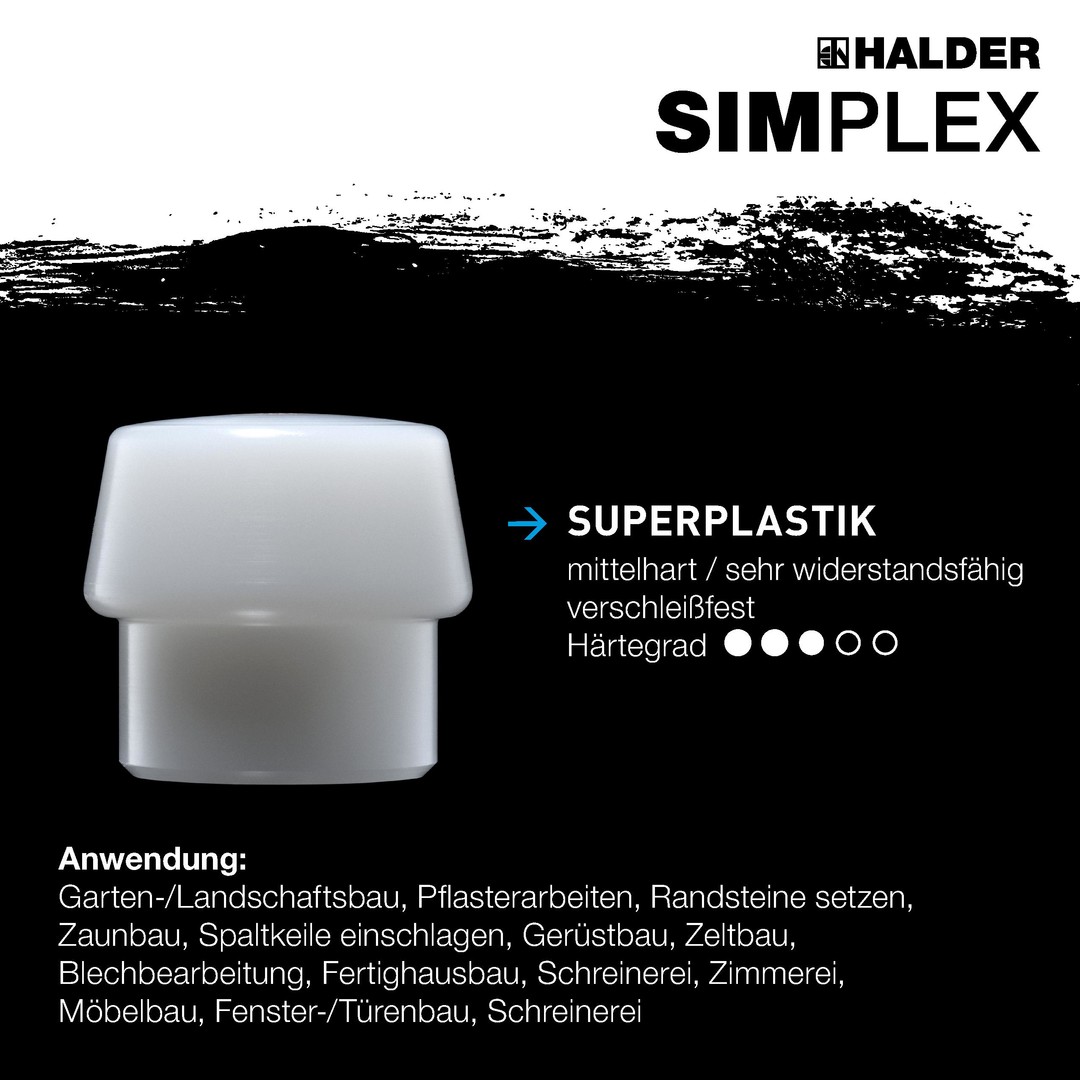 SIMPLEX-Schonhammer, Gummikomposition / Superplastik; mit Tempergussgehäuse und hochwertigem extra kurzen Holzstiel | D=60 mm / Stielausführung=extra kurz | 3027.062