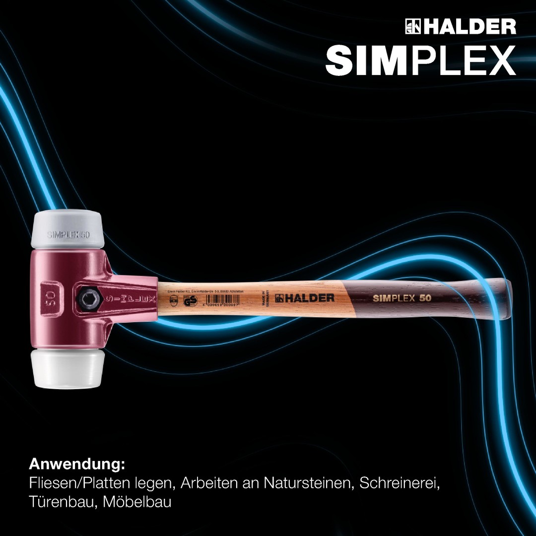 SIMPLEX-Schonhammer, TPE-mid / Superplastik; mit Tempergussgehäuse und hochwertigem Holzstiel | D=80 mm | 3037.080