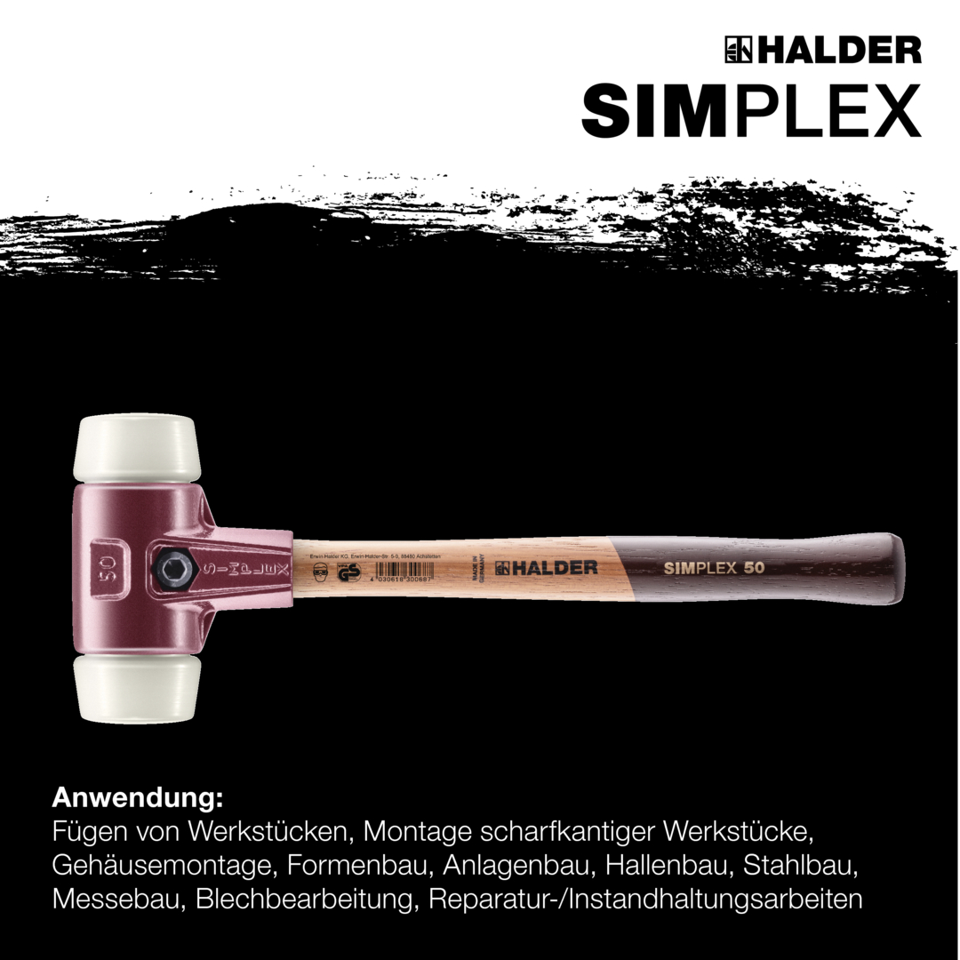 SIMPLEX-Schonhammer, Nylon; mit Tempergussgehäuse und hochwertigem Holzstiel | D=40 mm | 3008.040