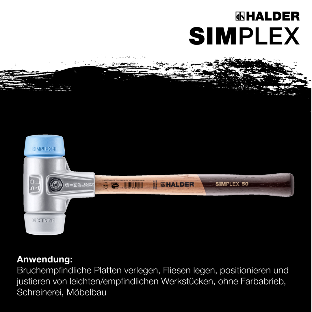 SIMPLEX-Schonhammer, TPE-soft / TPE-mid; mit Aluminiumgehäuse und hochwertigem Holzstiel | D=50 mm | 3113.050