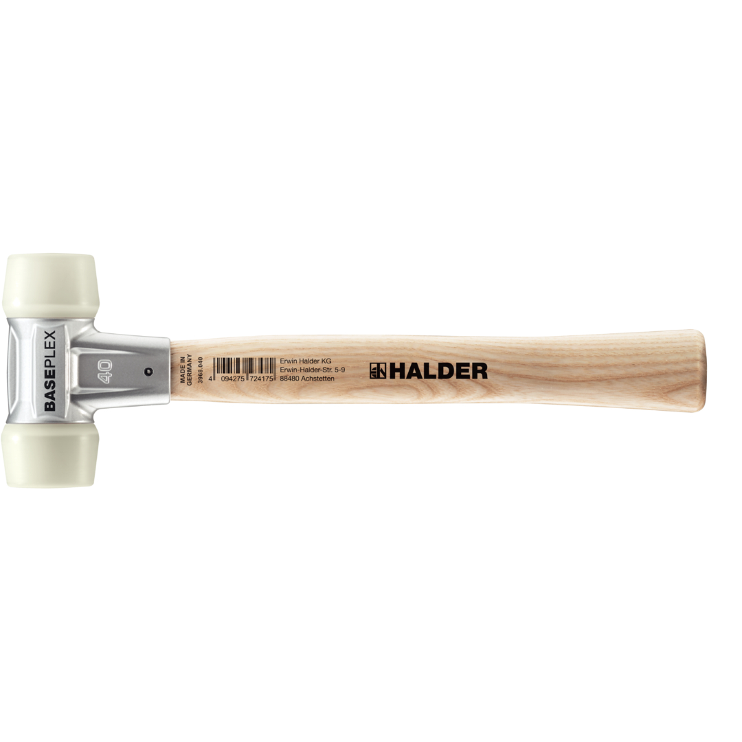 BASEPLEX-Schonhammer, Nylon / Nylon mit Zinkdruckguss-Gehäuse und Holzstiel | D=40 mm | 3908.040