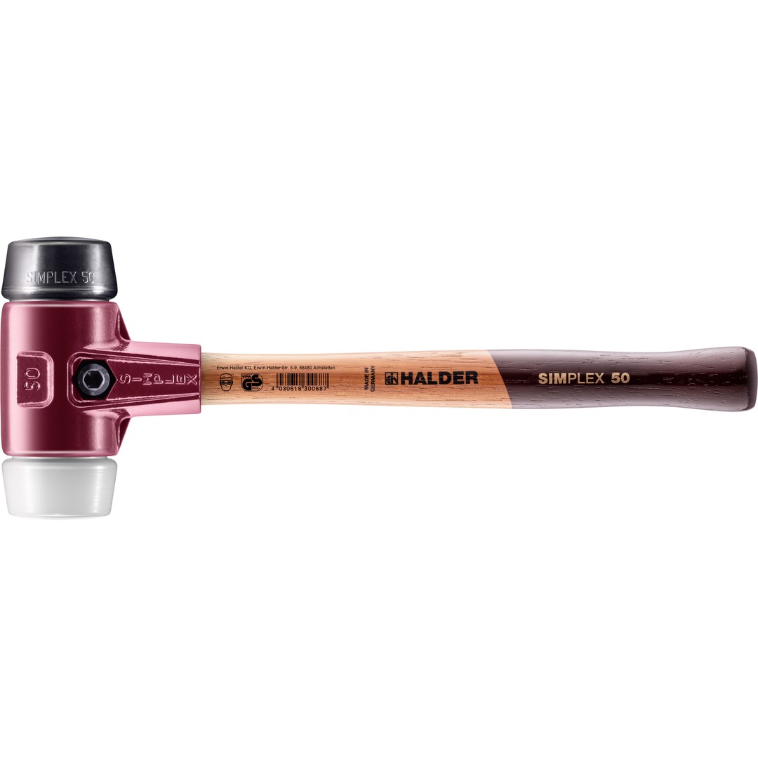 Młotek SIMPLEX z miękkim obuchem, kompozyt gumowy / superplastik; z obudową z żeliwa ciągliwego i wysokiej jakości drewnianym trzonkiem | D=50 mm | 3027.050 Młotek SIMPLEX z miękkim obuchem, kompozyt gumowy / superplastik; z obudową z żeliwa ciągliwego i wysokiej jakości drewnianym trzonkiem | D=50 mm | 3027.050