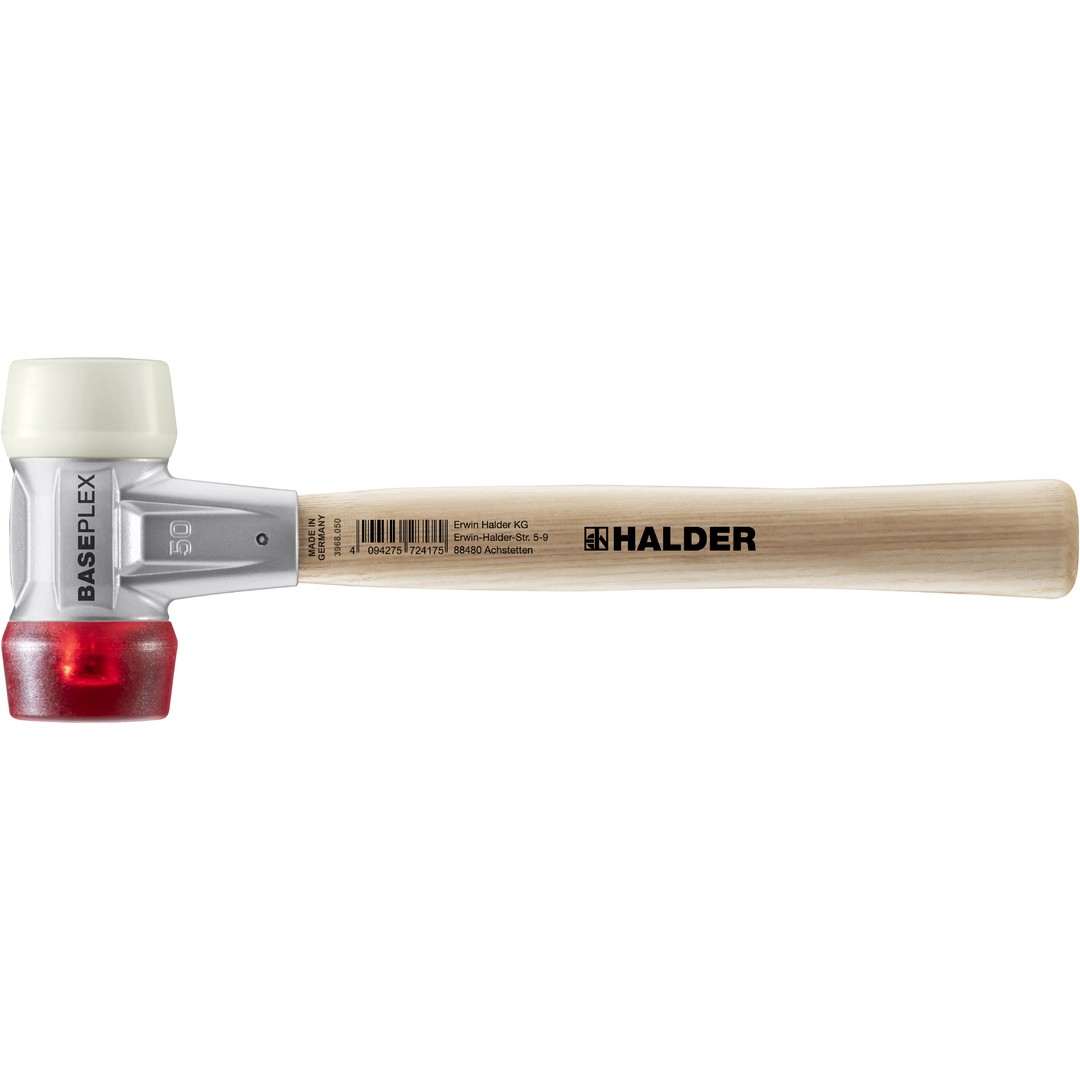 BASEPLEX-Schonhammer, Nylon / Celluloseacetat mit Zinkdruckguss-Gehäuse und Holzstiel | D=50 mm | 3968.050
