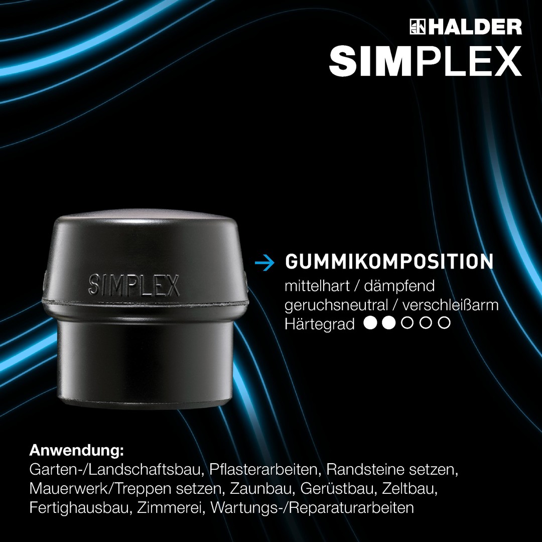 SIMPLEX-Plusbox Starterkit, SIMPLEX-Schonhammer D80, Gummikomposition / Superplastik, mit Tempergussgehäuse sowie je ein Schlageinsatz Gummikomposition mit Standfuss plus Cuttermesser | 3027s028