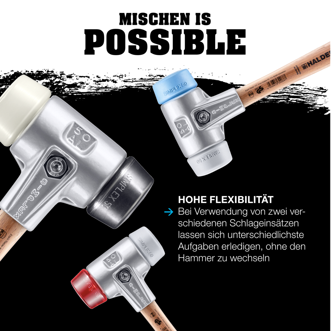 SIMPLEX-Schonhammer, Superplastik / Nylon; mit Aluminiumgehäuse und hochwertigem Holzstiel | D=30 mm | 3178.030