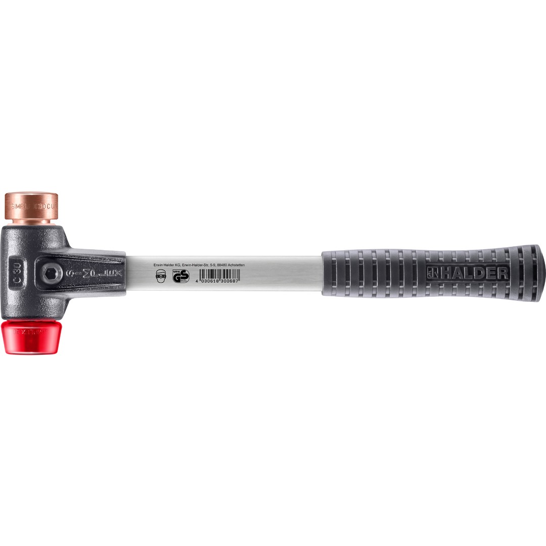 SIMPLEX-Schonhammer, Kupfer / Plastik; mit verstärktem Tempergussgehäuse und Fiberglasstiel | D=30 mm | 3746.030