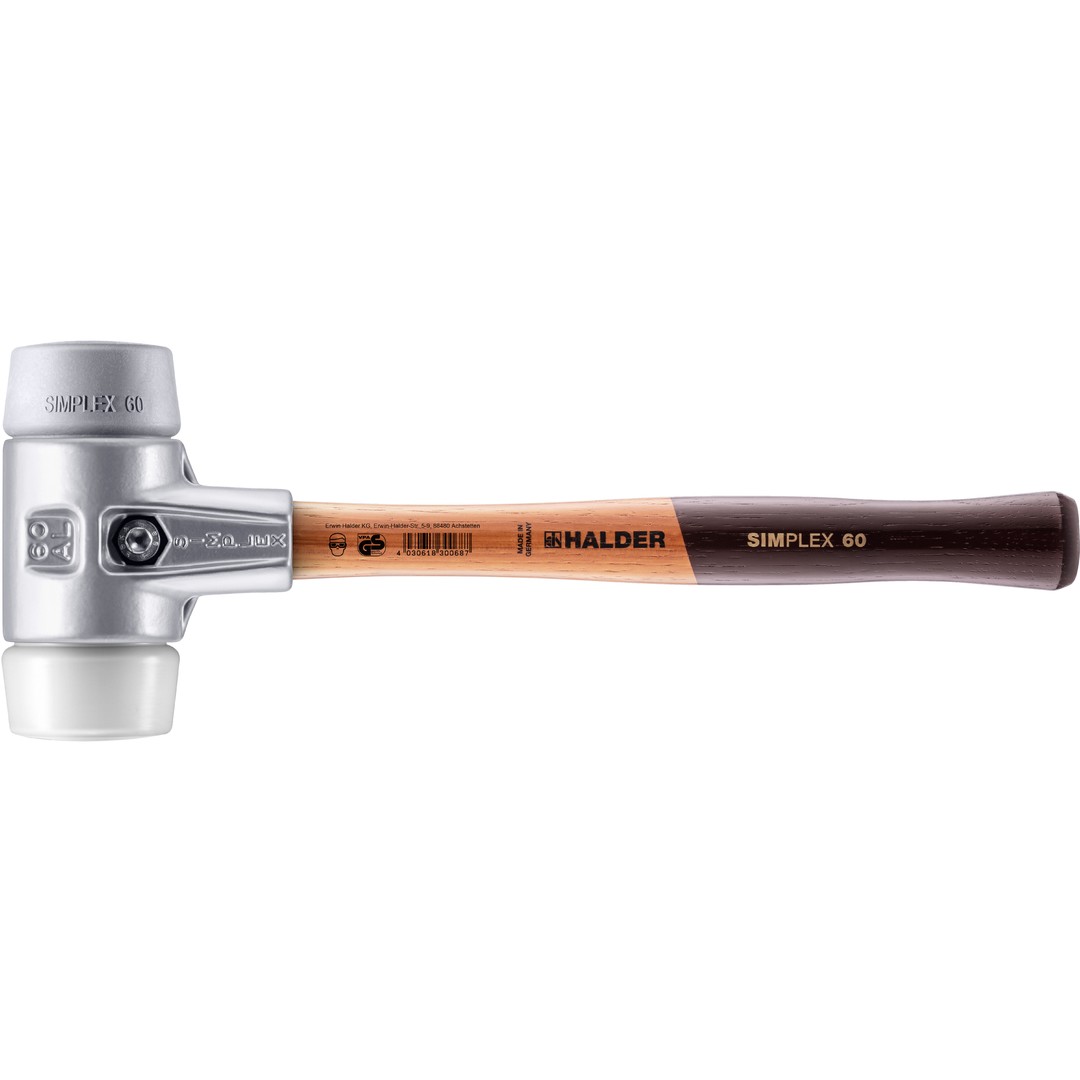 SIMPLEX-Schonhammer, TPE-mid / Superplastik; mit Aluminiumgehäuse und hochwertigem Holzstiel | D=60 mm | 3137.060