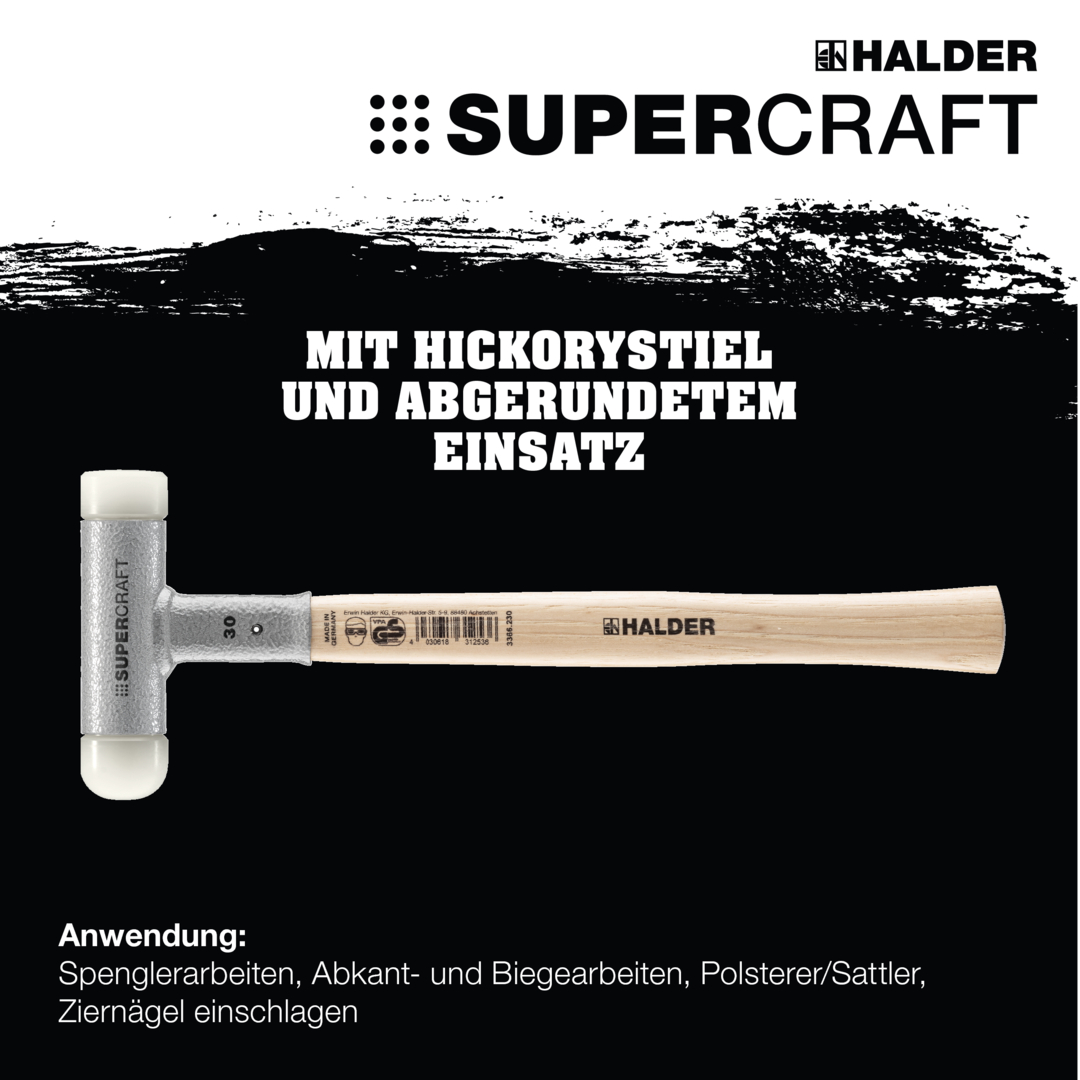 SUPERCRAFT-Schonhammer, mit schwingungsdämpfendem, ergonomisch geformtem und lackiertem Hickorystiel und abgerundetem Einsatz | D=40 mm | 3366.240