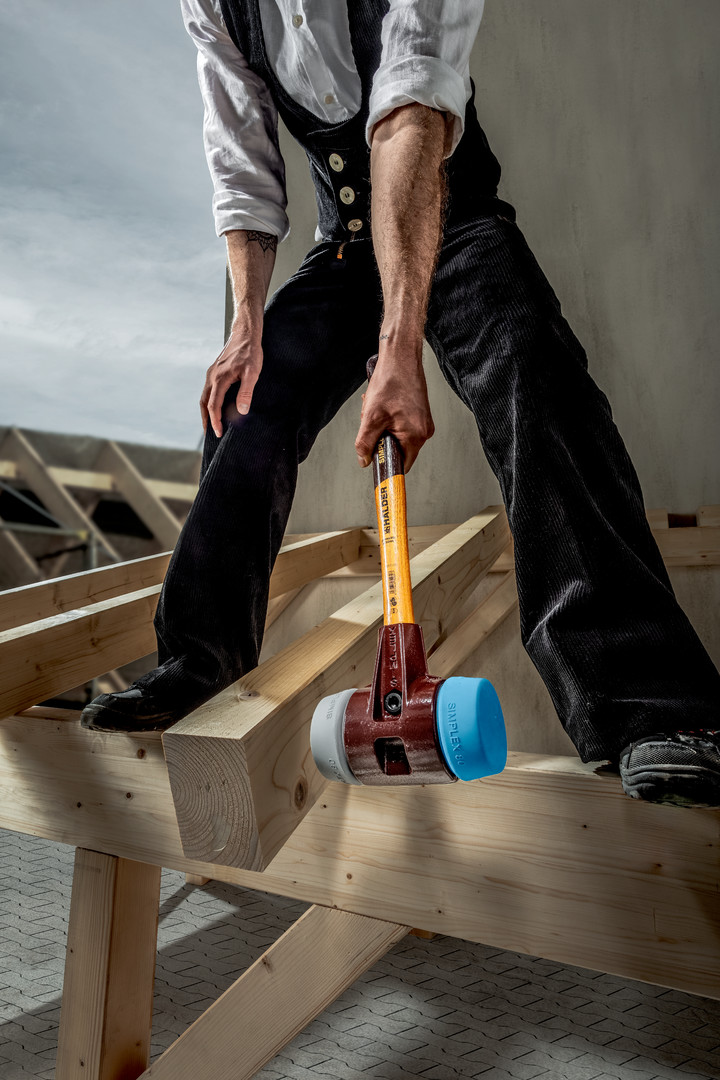 SIMPLEX-Schonhammer, TPE-soft / TPE-mid; mit Tempergussgehäuse und hochwertigem Holzstiel | D=30 mm | 3013.030 Młotek SIMPLEX z miękkim obuchem, TPE-miękki / TPE-średni; z obudową z żeliwa ciągliwego i wysokiej jakości drewnianym trzonkiem | D=80 mm | 3013.080