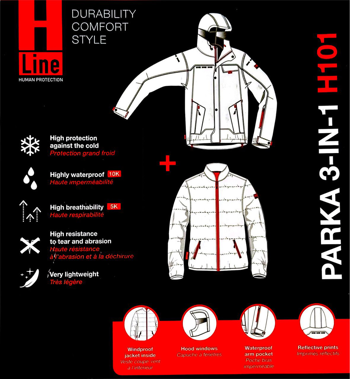 HONEYWELL HLine 3 in 1 Parka Kurtka Robocza Parka Zimowa Kurtka Robocza Czarna